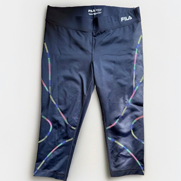 Fila Capri Women Black Medium M Mid Rise Pull On Activewear Yoga Compression - Picture 1 of 8